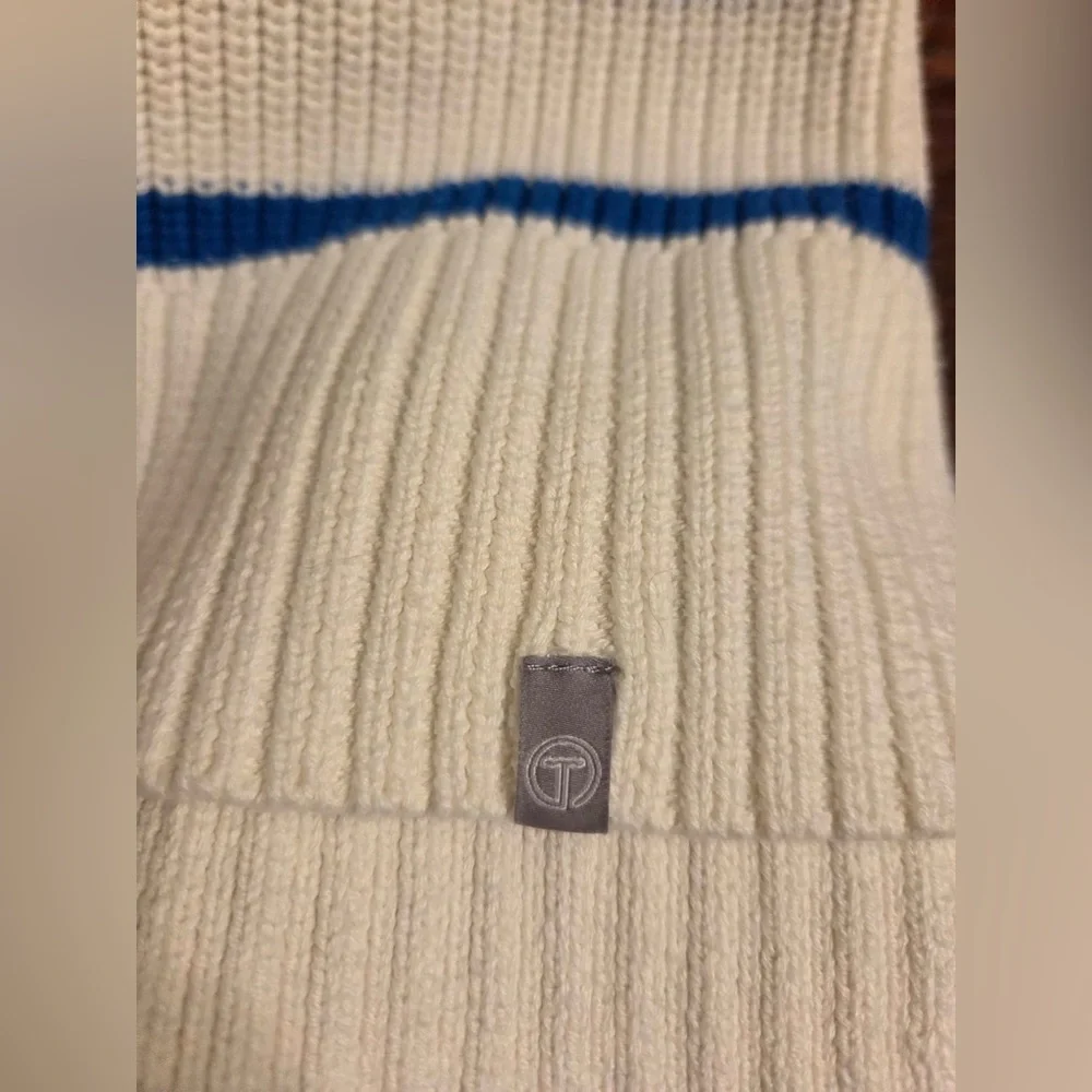 Talbots White Crewneck Sweater with Blue and Lime Stripes - Picture 7 of 8